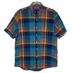 Club Room Mens Plaid Casual Button Down T-Shirt